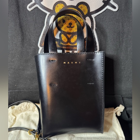 🔥MARNI Black Leather XS Shopper Tote - Picture 1 of 8